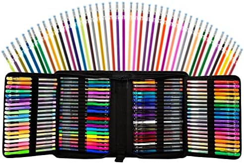 O conjunto de canetas de gel artista de 160 colorido inclui 36 canetas de gel glitter, 12 metálico, 12 pastel, 9 néon, 6