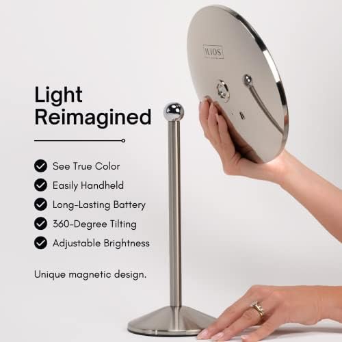 Ilios iluminando espelho de maquiagem LED sem fio com luzes e espelho 1x com bateria recarregável duradoura perfeita para