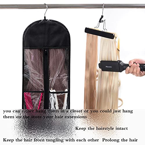 1 Pacote com saco de armazenamento de extensões de cabelo pequeno com cabide, armazenamento portátil de sacos de peruca, cabide para cabelos para cabelos humanos
