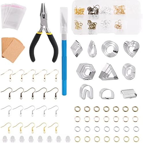 Rustark 221pcs Kit de cortadores de argila de polímero inclui alicates, cortadores de brinco de argila de aço inoxidável, acessórios de brinco, faca de precisão para jóias de argila de polímero