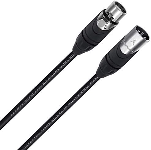 Audioblasto - 2 unidades - 10 pés - HQ -4 - STAR Quad balanceado cabos de microfone masculino para fêmea com amfenol AX3M & AX3F Silver XLR Conectores - UV Protect & Road Ready & Ready