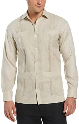 Cubavera Men's de linho de quatro bolsos de manga comprida Button Down Down Guayabera