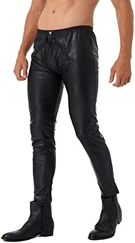 Oyolan masculino Black Faux Patente Couather Stage Skinny Performance Performance Leggings Corre as calças de roupas de corpo