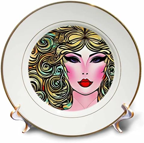 3drose Art Nouveau Mulher. Lady rosa chique com cabelos dourados para presente elegante - pratos