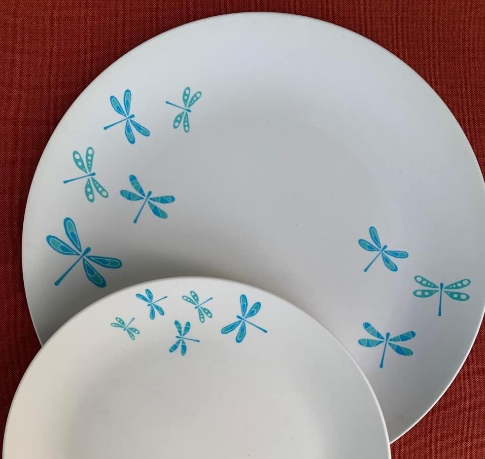 Aquaterra Living Bamboo Dinner Plate Set com projetos de libélula- conjunto de pratos internos ou externos de 6, 10