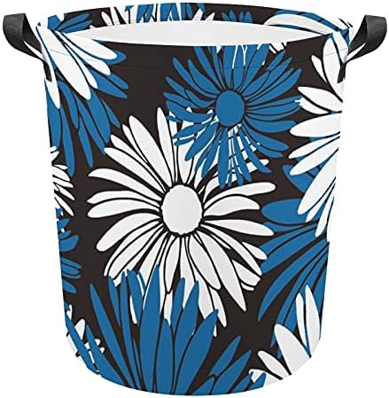 Foduoduo Rapazina cesta margarida azul cesto de lavanderia branca com alças Saco de armazenamento de roupas sujas