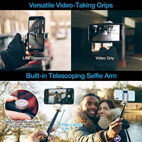 Apenas móvel ShutterGrip 2 segura câmera Handled Suports removíveis Bluetooth Remote Remote Clicker/Remote, Stand Zoom FaceTime, Selfie Stick/Tripé para iPhone Android Pink