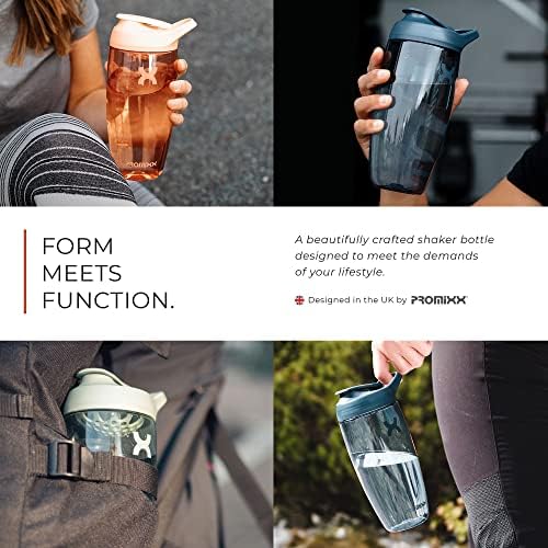Promixx Pro Shaker Bottle | Recarregável, poderoso para shakes de proteína suave | Inclui armazenamento de suplementos - BPA Free