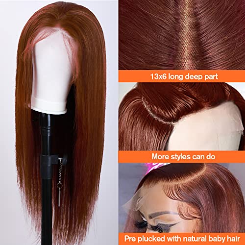 Luclueme 13x6 Reddish Brown Lace Front Wigs Human Human para mulheres negras Lace reta Perucas dianteiras humanas pré