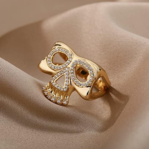 Longliter Zircon Skull Rings for Women Gold Silver Color Ring Trend Wedding Jóias Anilos - Silver Plated - 7