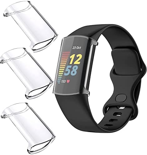 SUNSTORY [3-Pack Compatível com Fitbit Charge 5 Protetor de tela [não aplicável à cobrança 4/3], Fitbit Charge 5 Soft TPU Bumper Tampa completa 2021