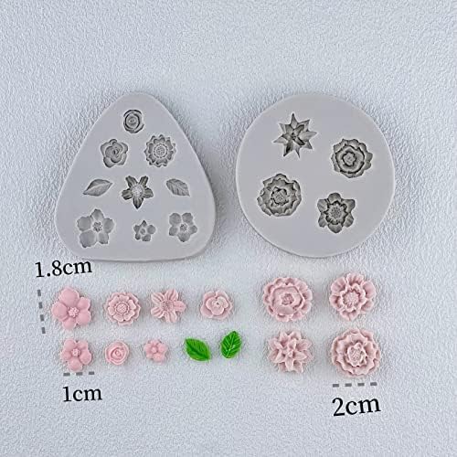 Moldes de argila de polímero de flores, moldes de argila de polímero de 2pcs para fabricação de jóias, moldes de silicone em miniatura de rosa do girassol da margarida, moldes de argila polímero para brincos de argila de polímero （13 FOLOWERS)