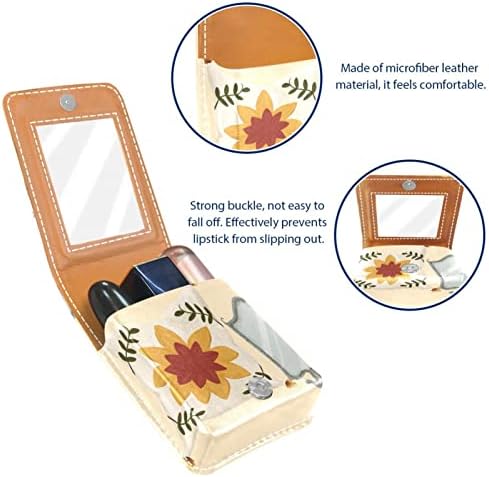 Bolsa de batom de batom de maquiagem de oryuekan com espelho portátil de armazenamento de armazenamento portátil de armazenamento de armazenamento de brilho labial, cartoon travesseiro de flores padrão de espelho