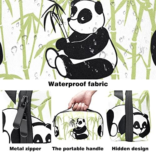 Organizador eletrônico, bolsa de cosméticos, organizador de viagens eletrônicas, bolsa de tecnologia, padrão de animal de planta preto branco de panda preta