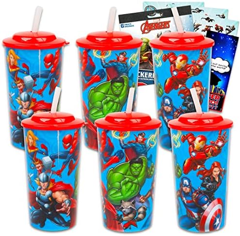 Marvel Store Vingadores 16 oz Copas reutilizáveis ​​- Avengers Party Favor Pacote de 6 peças com xícara de 16 onças com tampa