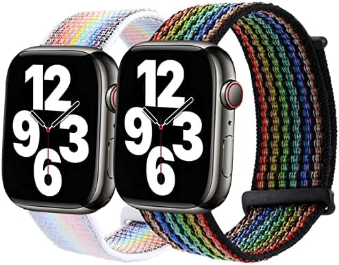Compatível com Apple Watch Rainbow Band, Nylon Pride Iwatch Band para 38/40/41mm & 42/44/45/49mm, gancho e bandas de