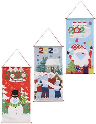 Besportble Papai Noel Decoração 3pcs Natal pendurar bandeira de pano desenho animado 2020 Papai Noel Snowman Padrão