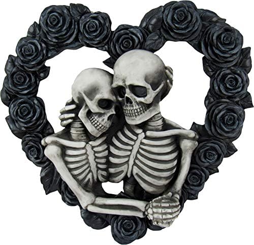 DWK - Nosso amor é eterno - lindos amantes de esqueletos góticos que se abraçam na escultura de grinalda de rosa preta Romântica Gótica Romântica do Dia dos Namorados Decor de casa De decoração de casa 11-13