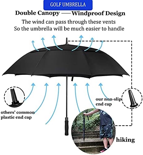 Gooumainbera guarda-chuvas preto para chuva 2 pacote de viagem de viagem portátil 42 polegadas e guarda-chuva de golfe 62 polegadas