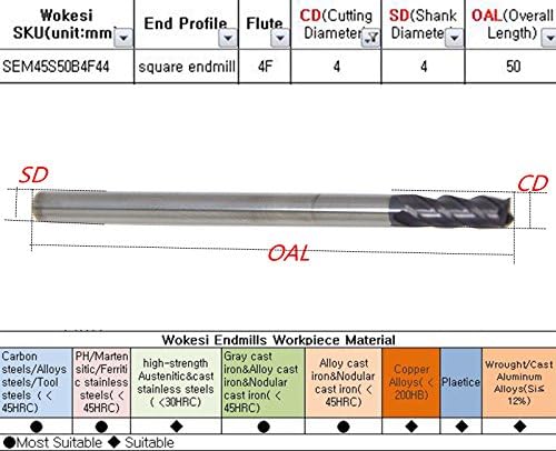 Wokesi 1,5 mm 2mm 3mm 4mm Cutter Diod, pacote de 4, comprimento de std, 4flues, hrc45, tialn revestido, métrica, carboneto