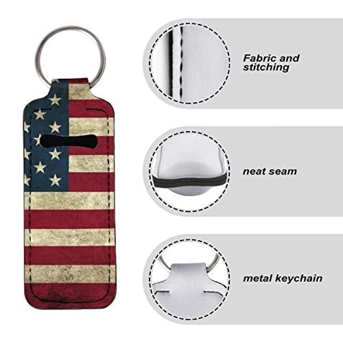 GOMYBLOMY American Flag Chapstick Keychain Holder Lip Balmle Sleeve Lipstick Pocket Clip-On Lip Gloss Tube Solder for Women