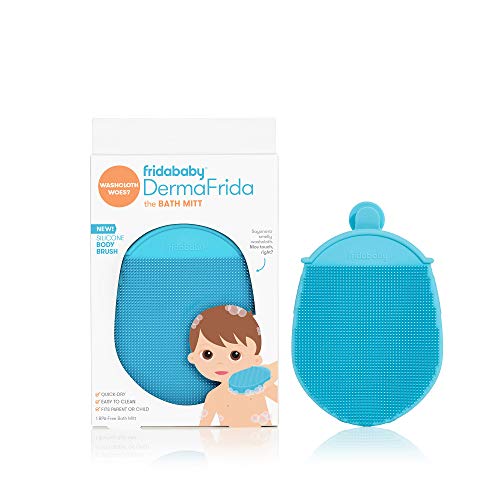 Frida Baby Dermafrida The Bath Mitt | Crista de banho corporal de seca rápida de criança, silicone, substituição do pano infantil | Se encaixa em pai ou filho para o desenvolvimento do estágio inicial