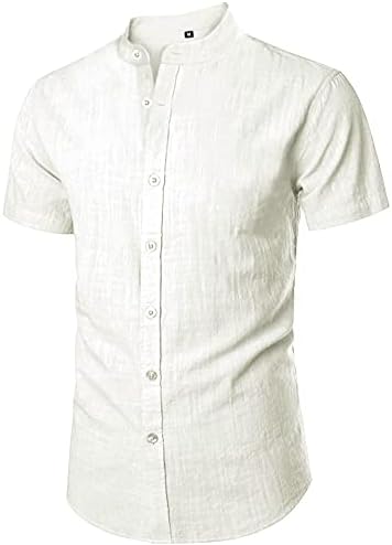 Jinlvyi Men Button Button Down Camisetas de verão de linho de linho de linho de linho colarinho de linho de linho de linho de