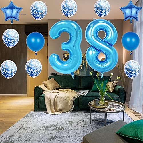 94th Birthday Decorations Party Supplies, Balão Blue Número 94, 40 polegadas FOIL gigante Mylar 94th Balloons Decoration for Men and Women, grande número de hélio 94 Balão para o 94º aniversário de suprimentos de eventos