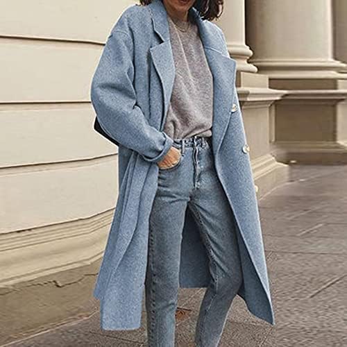 Date Night Parka for Women Women Blema Longa Manga Longa Hainha Fall Faixa Loue Casacos Butão V Decote Vento Sólido Sólido