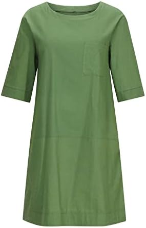 Vestido de linho de algodão feminino de Tifzhadiao com bolsos soltos vestidos de camiseta casual vestidos de manga curta