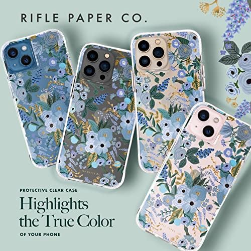 Rifle Paper Co - Caixa para iPhone 13 Pro Max - 10 pés Proteção de gota - detalhes em papel alumínio - 6,7 polegadas - festa de jardim azul