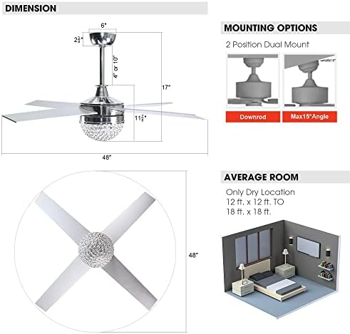 Fãs de teto do tio de papagaios com luzes e ventilador de teto de quarto moderno remoto com ventiladores de teto ao ar livre de cristal