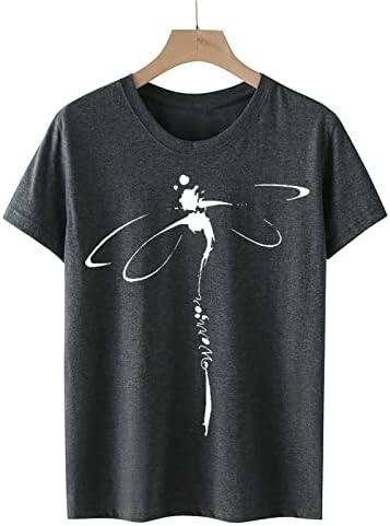 Camisetas de estampa de animais femininos Dragonfly Graphic Print Camisetas básicas Camisetas casuais Manga curta o Tops estampados