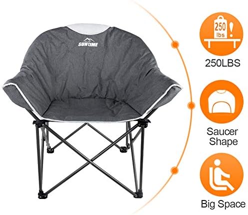 Cadeira de sofá ao ar livre, lazer de lua acolchoada de tamanho grande portátil estável cadeira dobrável confortável para camping,