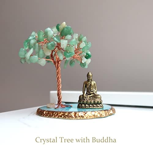 Estátua de Crucisresin Buda com árvore de cristal de cura, Árvore da Vida para energia positiva. Decoração de casa Meditação de