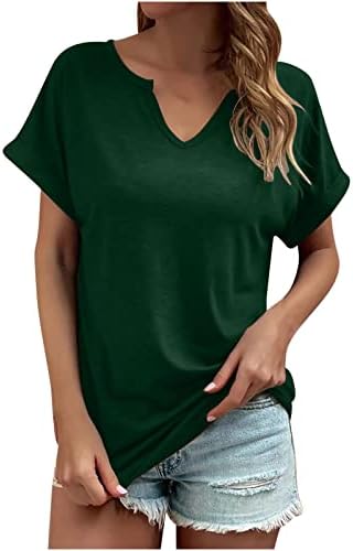 Camiseta básica de blusa para o outono feminino de verão de manga curta moda algodão v alrunch de pescoço tee fw fw