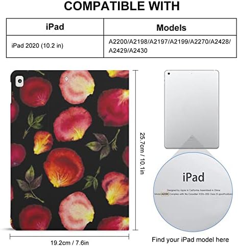Caixa de água de pétalas rosa e vermelhas de aquarela e capa protetora de chinelos finos com suporte para lápis compatível para iPad 2020 （10.2in）