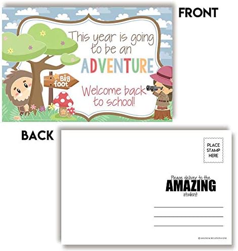 Diversão com tema de animal bem -vindo de volta à escola em branco Cartões postais para os professores enviarem aos alunos, 4 x6 preenchendo