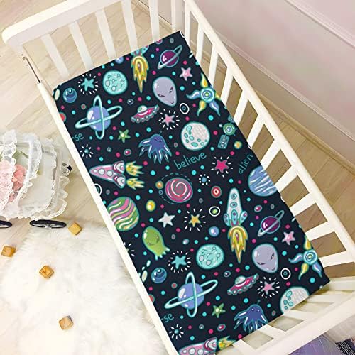 UMIRIKO Galaxy Space Rocket Planet Pack n Play Baby Play Playard Sheets, Mini Crib Sheet para meninos Capas de Meninas de Meninas