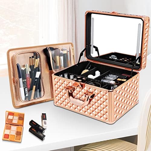 Caixa de maquiagem da caixa de maquiagem Caixa de maquiagem portátil, caixa de armazenamento cosmético de 14 polegadas, adequado para artistas de maquiagem/viagens longas, pode ser uma caixa de penduramento de bagagem portátil/hangável