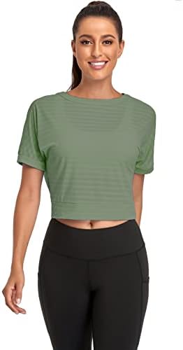 Tops de treino cortado para mulheres Mesh de volta a mulheres trepadeiras femininas camisetas de ioga de colheita esvoaçante… Tampas