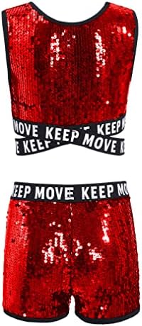 FESHOW GIRLS 2 Piece Gymnastic Dance Sports Bra Crop Top com roupas de shorts definidas para a dança de collant atlética