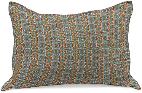 Ambesonne étnico de malha étnica colcha de travesseiros, ilustração de redemoinhos coloridos de estilo vintage e outros motivos,