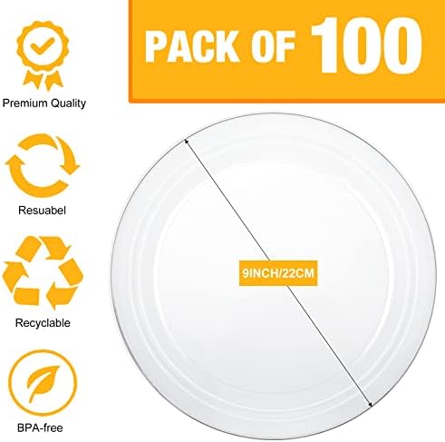 Placas plásticas transparentes de 100 PCs de 9 polegadas de 9 polegadas descartáveis ​​Placas duras para uso pesado