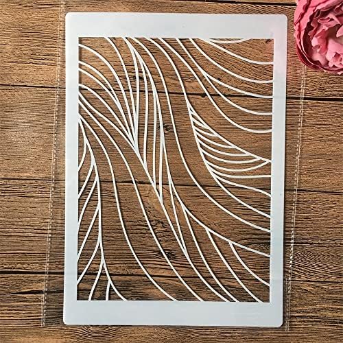 TIAMECH A4 Linhas de curva estêncil geométrico para pintar em madeira de camadas reutilizáveis ​​estêncil DIY Scrapbook Tamanho decorativo