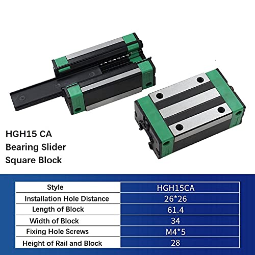 Mssoomm 15mm HGH15 Kit de trilho linear quadrado CNC 2PCs HGH15-69,29 polegadas / 1760mm +4pcs hgh15 - Ca quadrado do tipo bloqueio de transporte deslizante linear Rail Rail Set para impressora 3D e projeto de bricolage