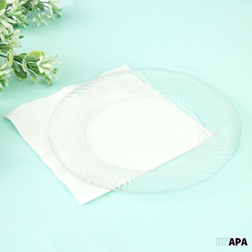 ILYAPA Placas de plástico transparente descartáveis ​​Pacote de 100 para jantar ou casamento - 9 polegadas Fancy Clear