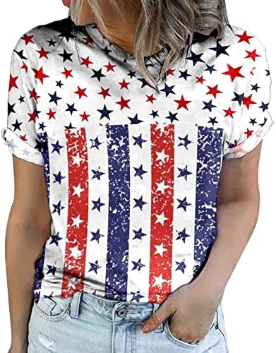 4 de julho camisas femininas camisa da bandeira americana de manga curta redonda pescoço EUA 4 de julho Camisas mulheres