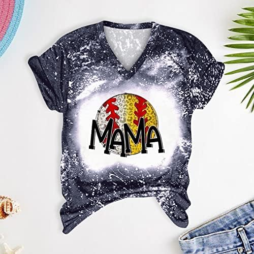 PBNBP Blusa de verão do dia das mães para mulheres Tie Dye V Neck Fit Fit Baseball Camisetas mamães impressas de manga curta Túdas de túnica