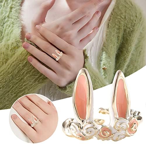 Crystal promessa anel de coelho orelhas de flor rosa pintura de óleo anéis de anel aberto anéis de jóias femininas anel
